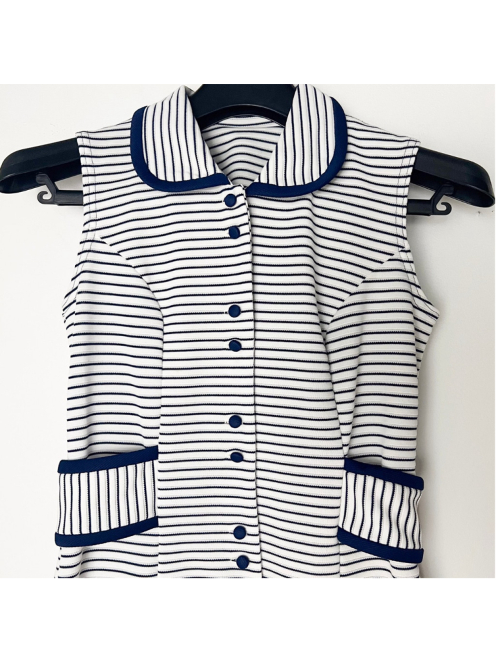 Vintage Navy White Striped Polo Dress Retro Mod Preppy Golf Tennis Nautical Sz S - Picture 7 of 9